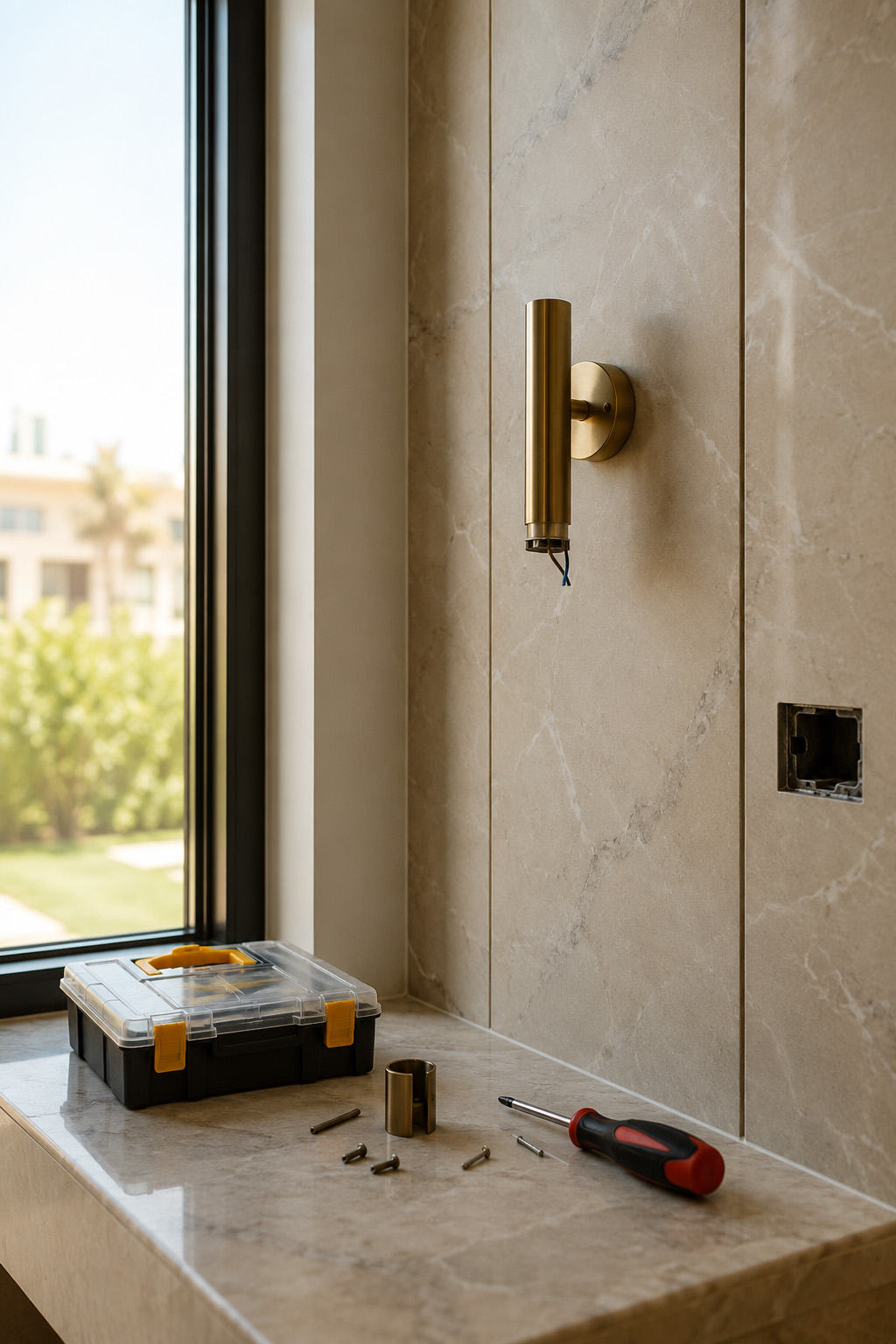 Fixture installation detail in a Dubai villa renovation