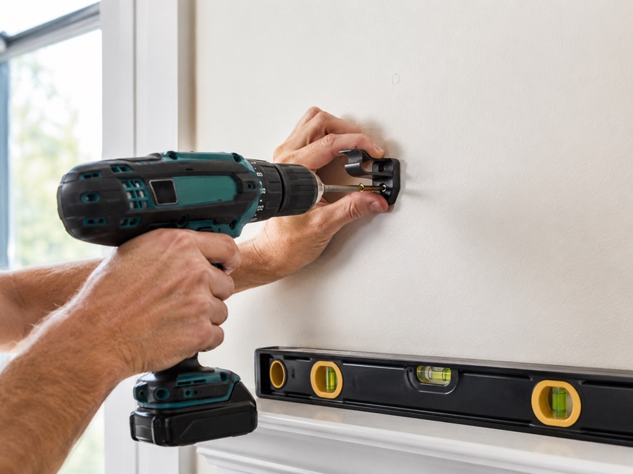 Drilling a curtain rod bracket into a wall