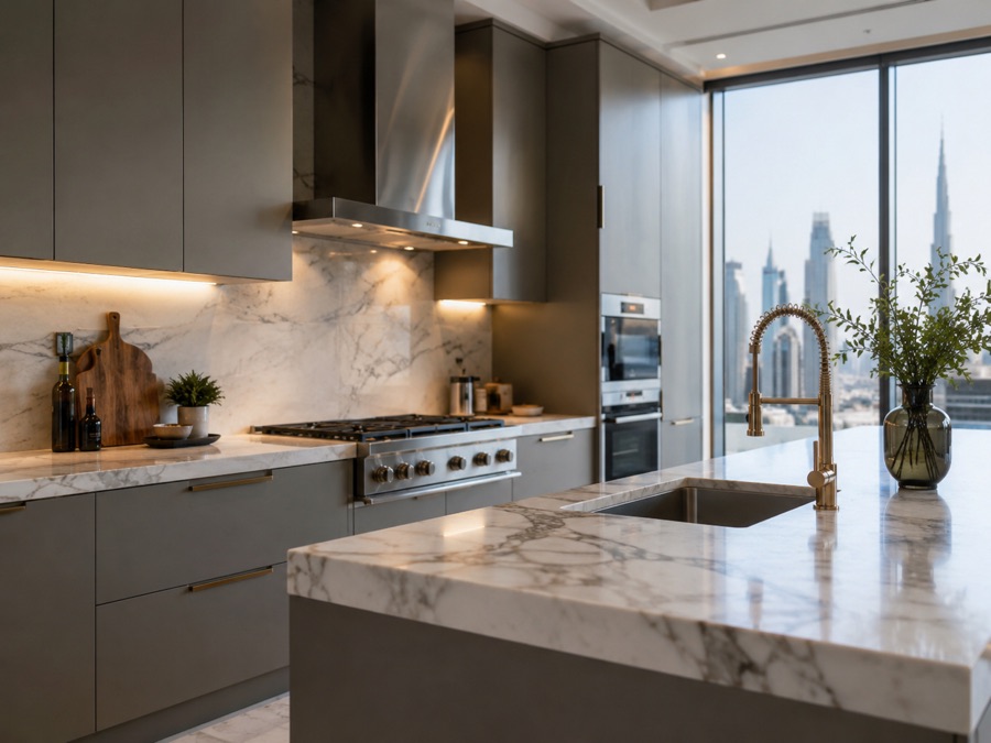 Luxury kitchen remodel with marble countertops